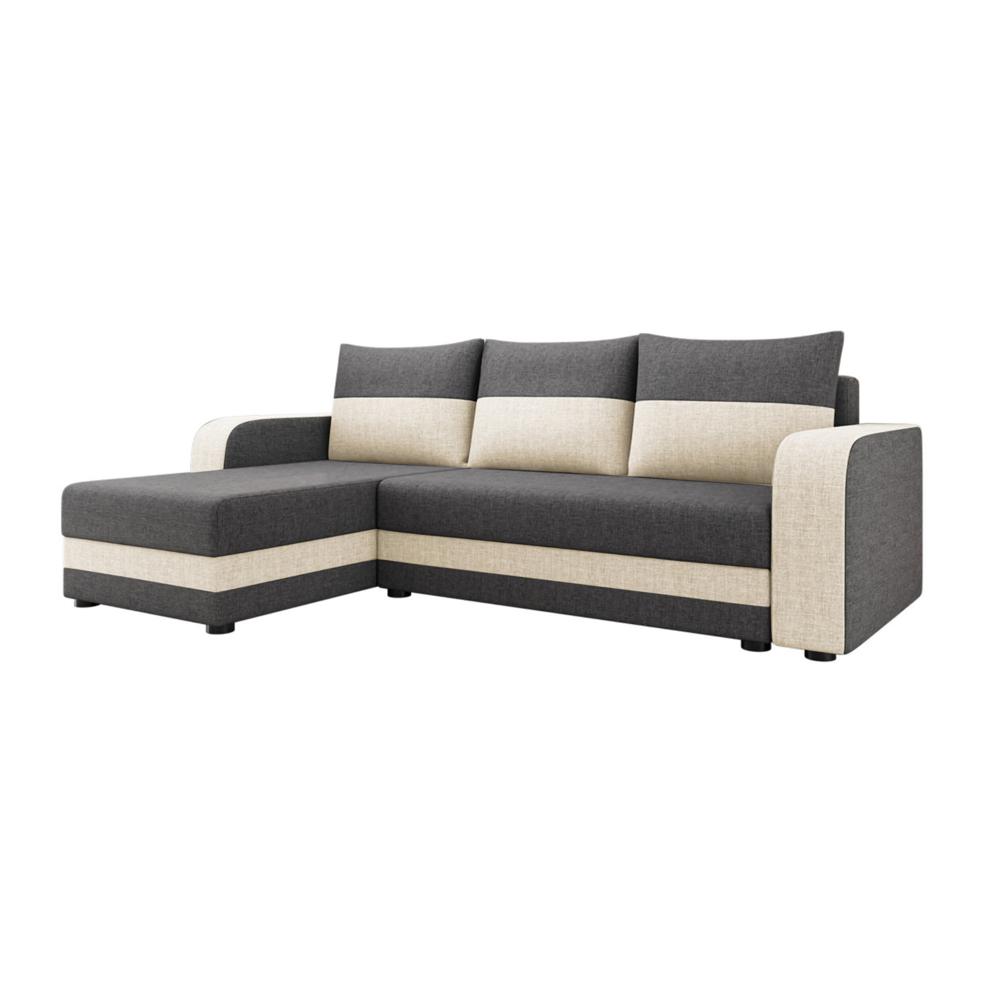 Harvey - Canapé d'angle réversible 4 places convertible avec coffre en tissu bicolore - Gris / Beige