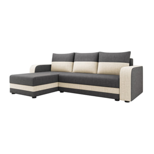 Harvey - Canapé d'angle réversible 4 places convertible avec coffre en tissu bicolore - Gris / Beige