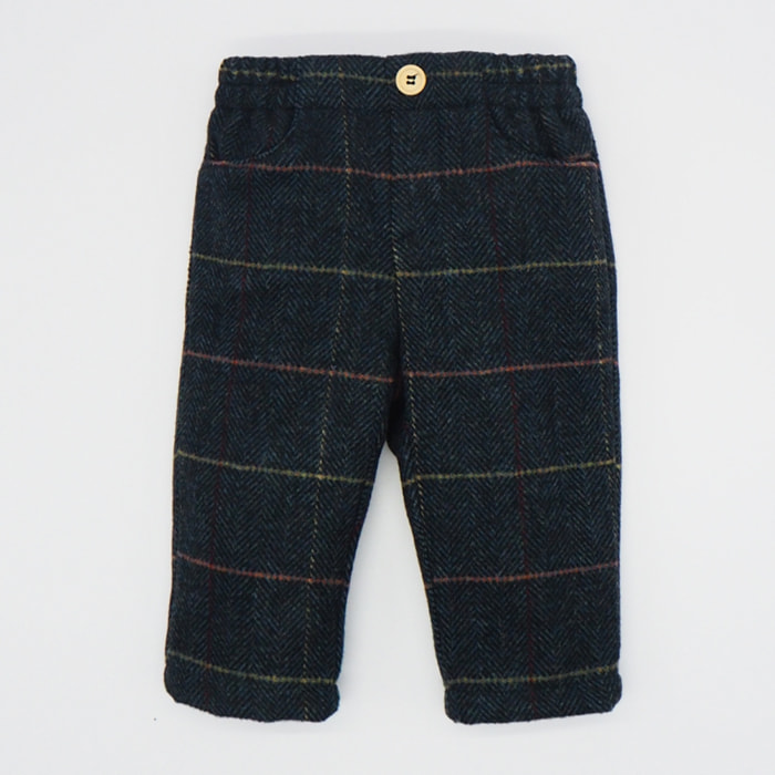 PANTALÓN LANA ESPIGA Y CUADROS MULTICOLOR AZUL