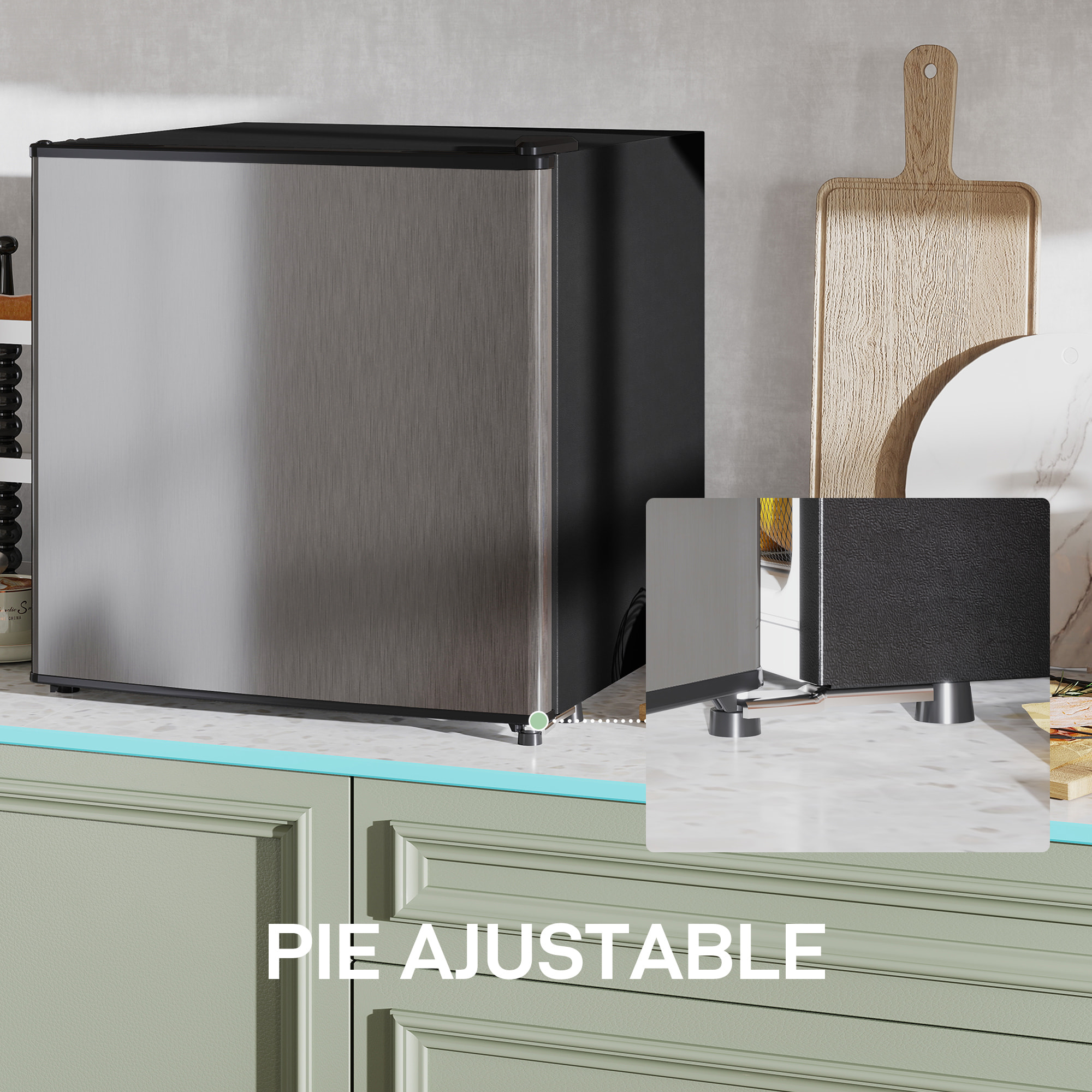 Mini Nevera Silenciosa 46 L Clase E Frigorífico Pequeño Nevera Pequeña con Temperatura Regulable y Puerta Reversible para Salón Habitación Oficina 48x44x49 cm Plata