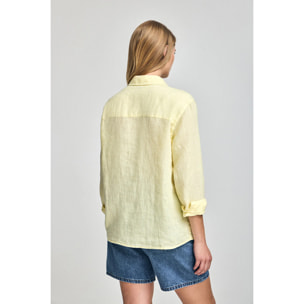 Camicia gialla in lino tinta in capo con monogramma ricamato