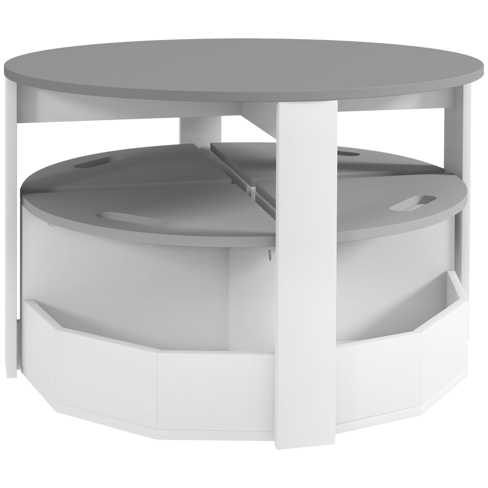 Ensemble table ronde chaises enfant encastrables 4 pers. rangements
