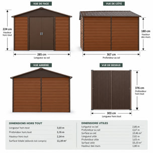 Abri de jardin métal aspect bois Yardmaster 10,46 m² + kit d'ancrage