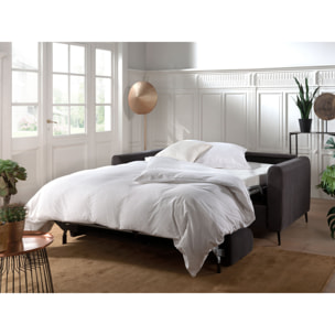 Owen - canapé lit 3 places convertible express couchage quotidien 140 cm matelas 12 cm en velours - Gris foncé