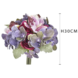 Bouquet Cymbidium. Altezza 30 Cm - Pezzi 4 - 25X30X25cm - Colore: Viola - Bianchi Dino - Fiori Artificiali