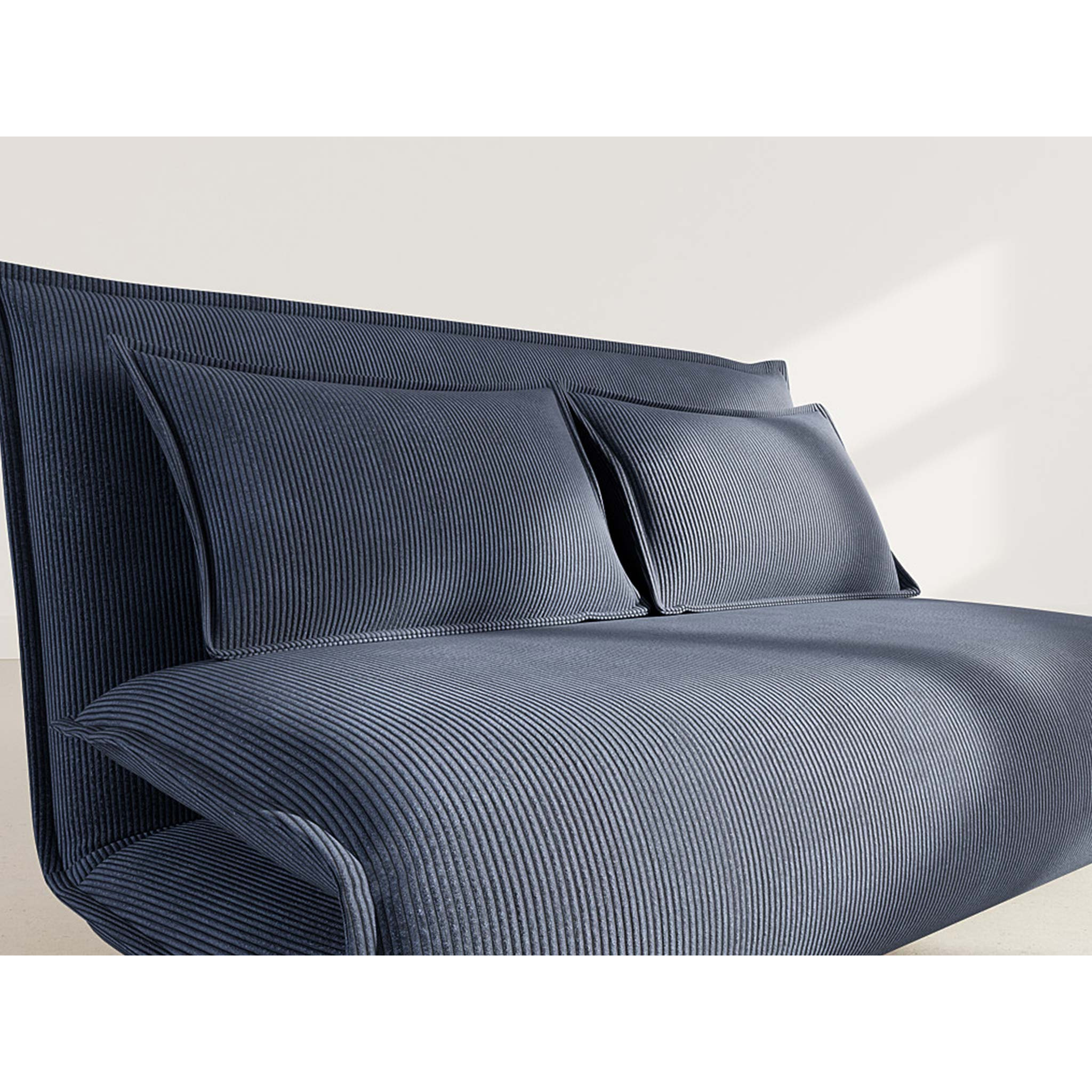 Candice - Banquette 2 places convertible clic-clac en velours côtelé - Bleu nuit