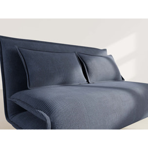 Candice - Banquette 2 places convertible clic-clac en velours côtelé - Bleu nuit