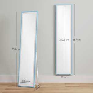 Espejo de Pie Cuerpo Entero 157x37 cm, Espejo Grande de Pared con Marco Bicolor, de Pie, Inclinado o Colgante, para Salón, Dormitorio, Pasillo, Entrada, Blanco y Azul