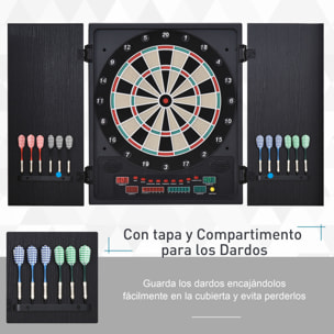 Diana Electrónica Digital hasta 8 Jugadores con 12 Dardos y 30 Puntas con Pantalla LED Puertas 27 Juegos Distintos y 202 Variantes 51x6,5x57 cm Negro