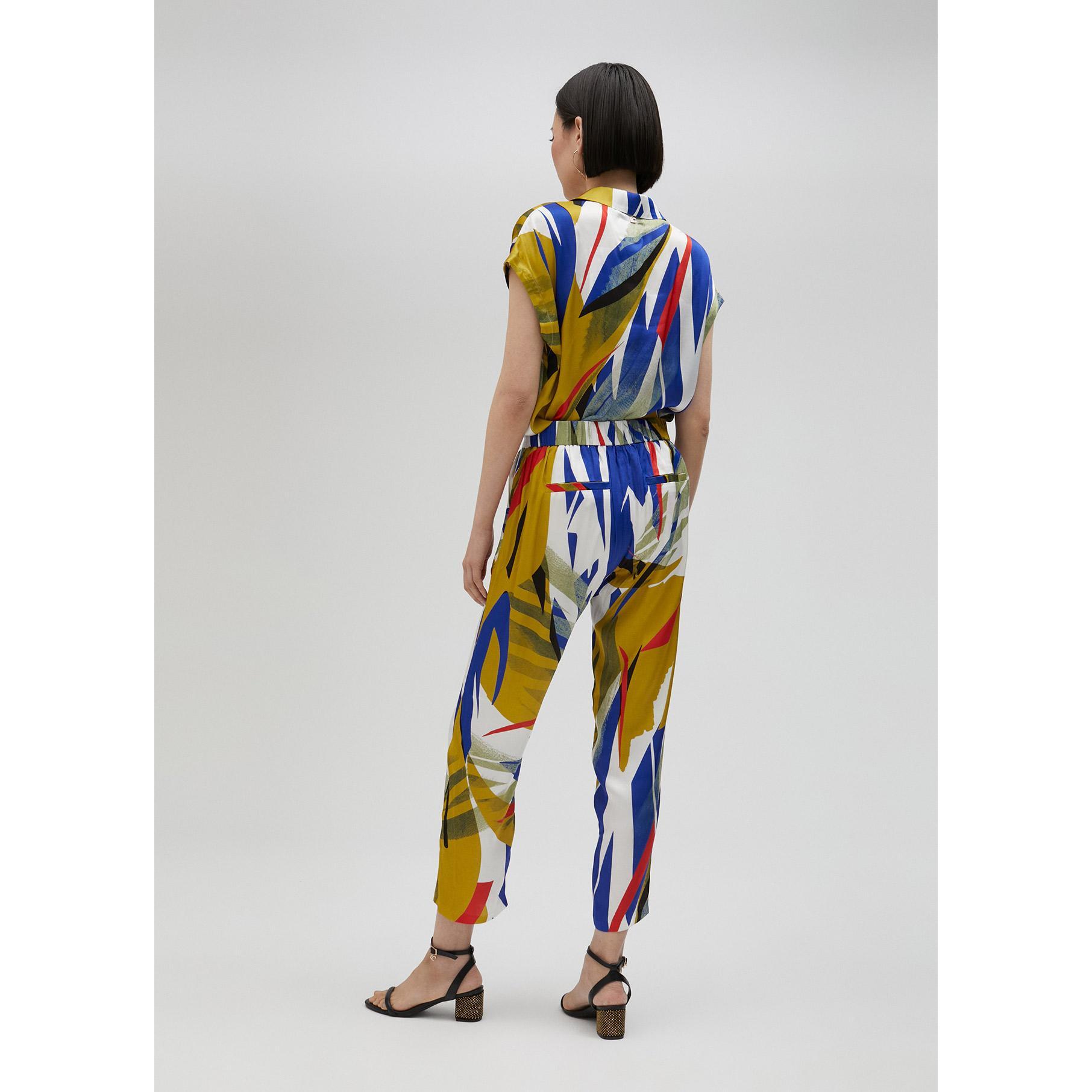 Pantaloni jogger satinati stampa tropicale
