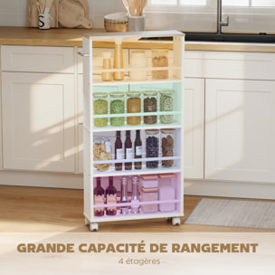 Chariot de rangement 4 niveaux - desserte à roulettes - cuisine ou salle de bain - blanc naturel