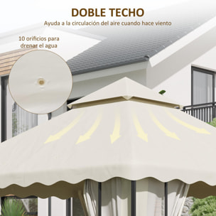 Techo de Repuesto para Cenador 3x3 m Cubierta de Repuesto con Techo Doble y 10 Orificios de Drenaje Tela Poliéster para Carpa Pabellón Gazebo Crema