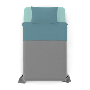 COMPLETO LETTO NATURAL COLOUR MADE IN ITALY COTONE-OTTANIO/VERDE ACQUA PIAZZA E MEZZA