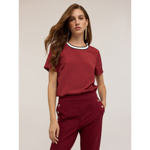 Motivi - Blusa con borde de punto - Burgundy