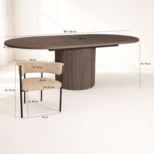 Ensemble table extensible ovale et 6 fauteuils en tissu beige