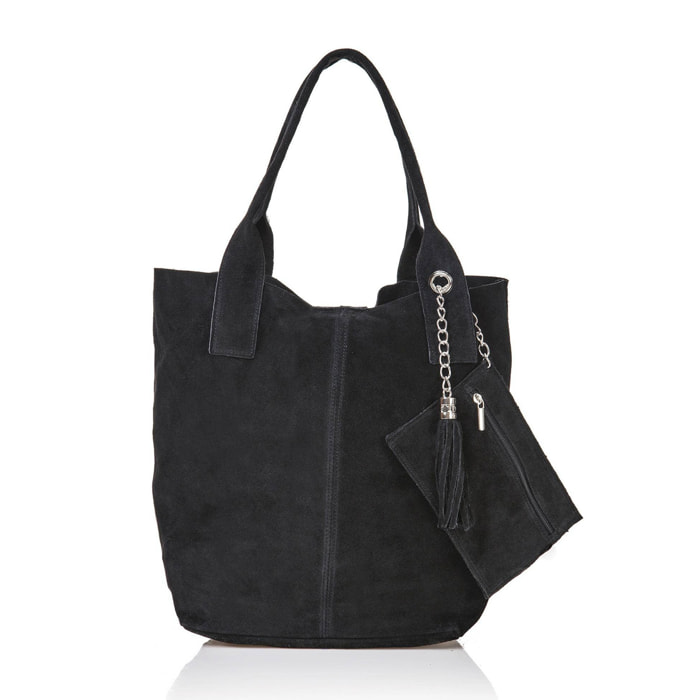 Borsa Donna in vera pelle Made in Italy colore Nero dimensioni cm 40x35x15