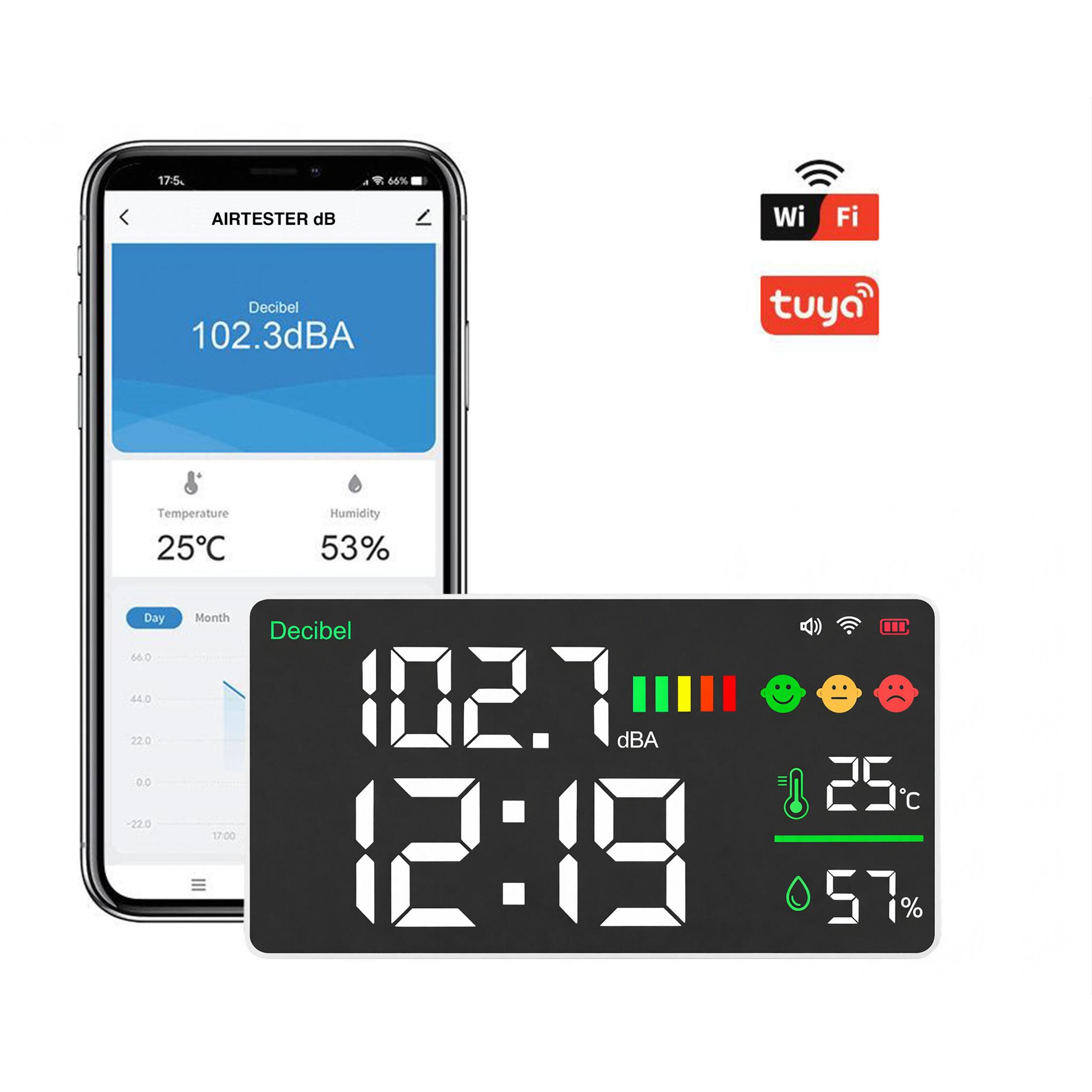Medidor de Decibelios WIFI con control por App AIRTESTdB PURLINE
