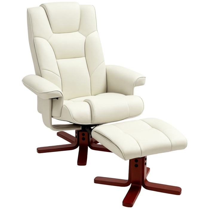 Sillón Reclinable con Reposapiés Sillón de Salón con Tapizado en Tejido Tecnológico y Estructura de Madera Carga 150 kg Butaca para Dormitorio Sala de Estar Crema