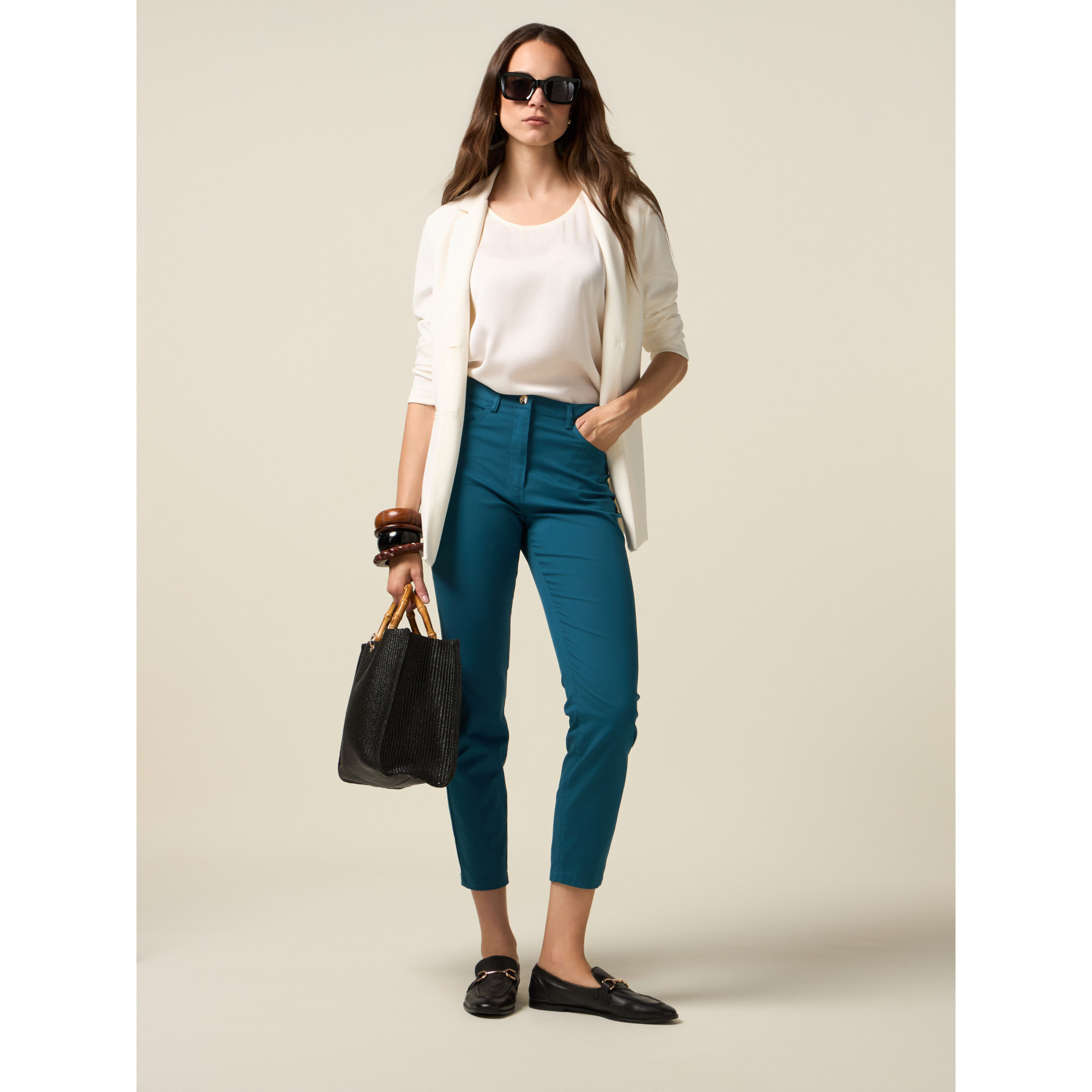 Oltre - Pantalones ajustados de mezcla de algodón - Petrol Blue