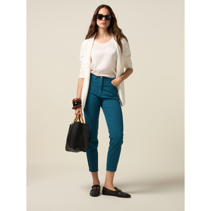 Oltre - Pantalones ajustados de mezcla de algodón - Petrol Blue