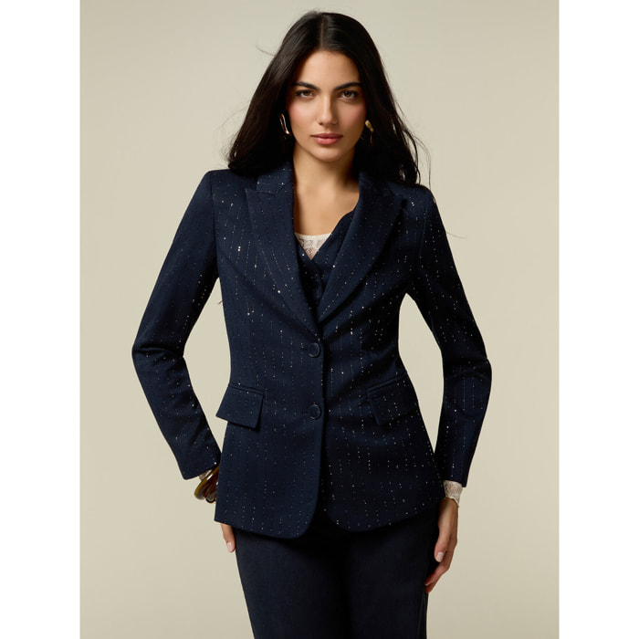 Oltre - Blazer in flanella con micro cristalli - Blu