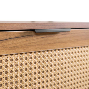 Ikki - Comodino in legno con inserti in rattan, 1 cassetto