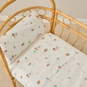 Sábana de algodón percal 180 hilos con estampado de casitas Itas color blanco 100% Algodón percal