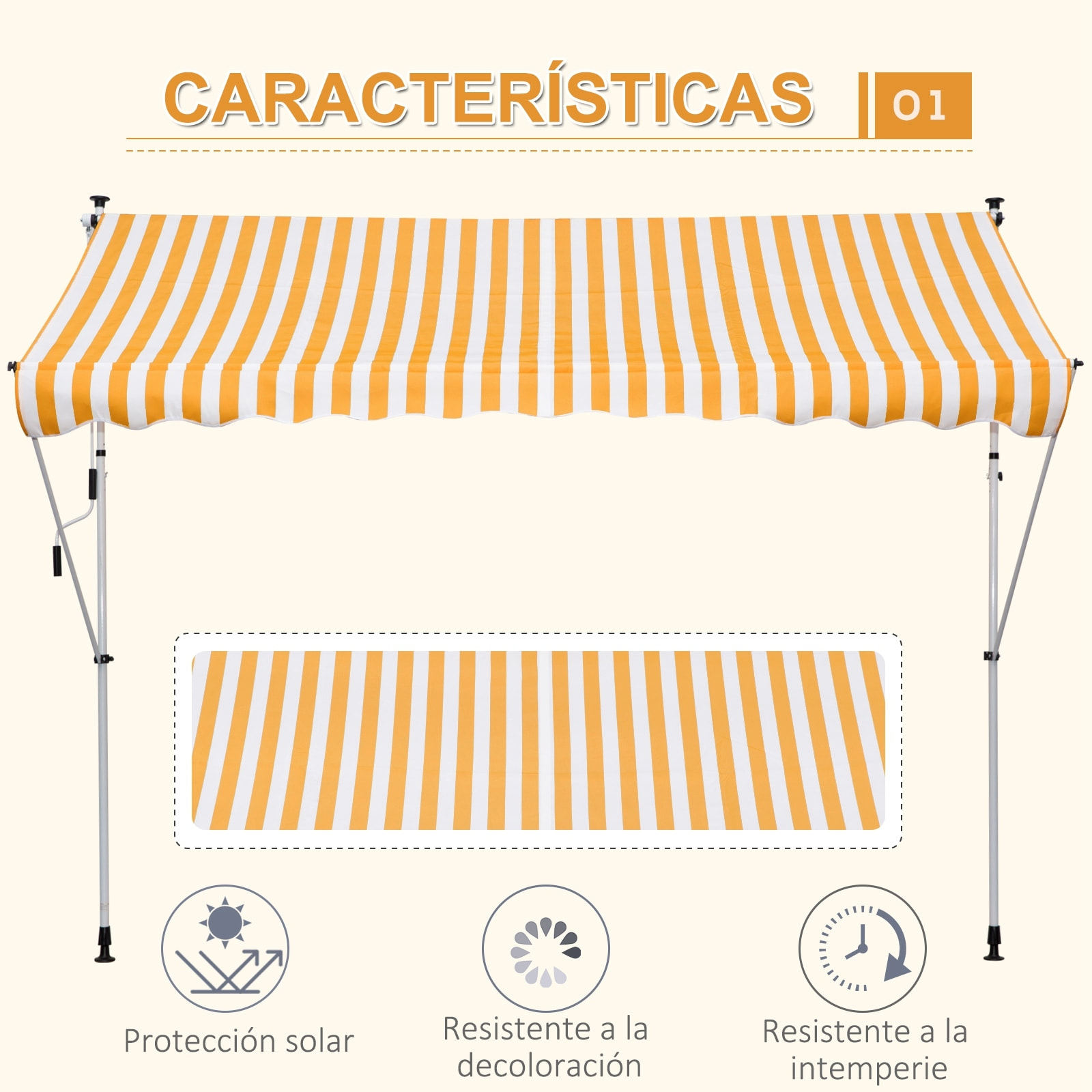 Toldo Portá¡til Balcón Plegable de Aluminio 3x1.5m Amarillo