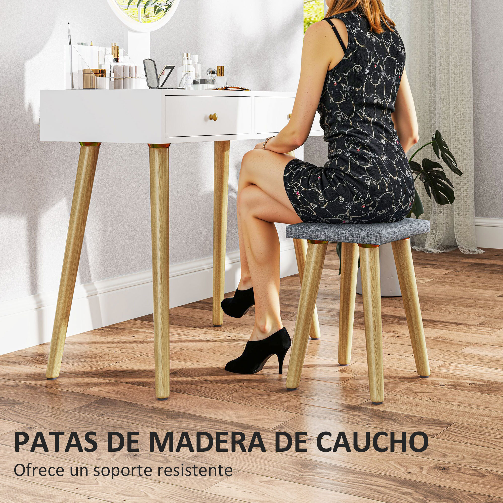 Tocador de Maquillaje con Luz LED y Taburete Mesa de Maquillaje con Espejo Brillo Ajustable 3 Colores 2 Cajones y Organizador Tocador Moderno para Dormitorio 80x43x133 cm Blanco