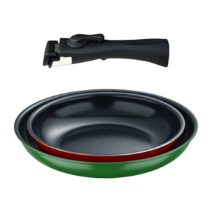 juego de 2 sartenes ø22ø26cm aluminio prensado 2 colores + mango desmontable