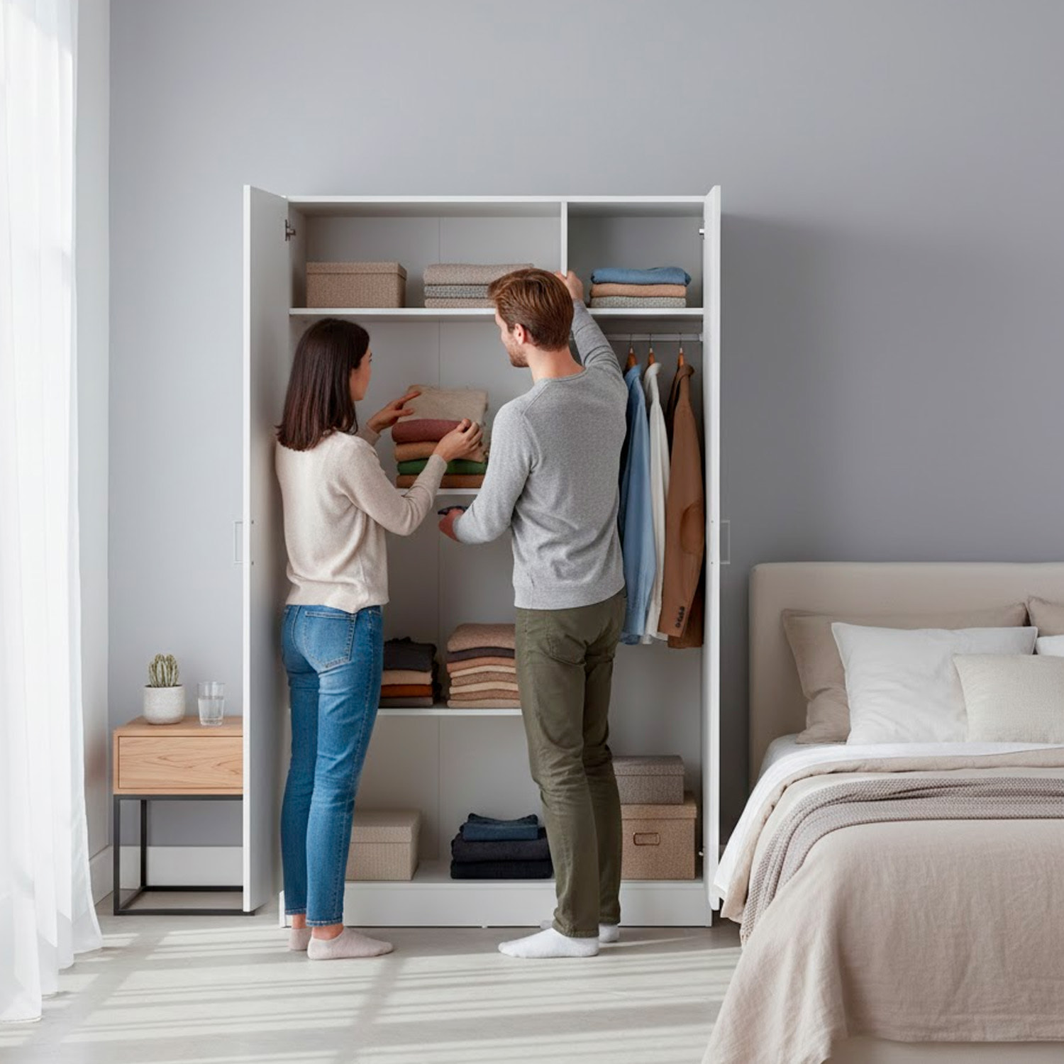 Armadio Multiuso Con 3 Ante Battenti E Ripiani Interni Design Moderno Salvaspazio Armadietto Mobile Camera Da Letto 140.25 x 36 x 180.9 cm Bianco