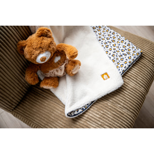 Couverture bébé léopard en gaze de coton et sherpa
