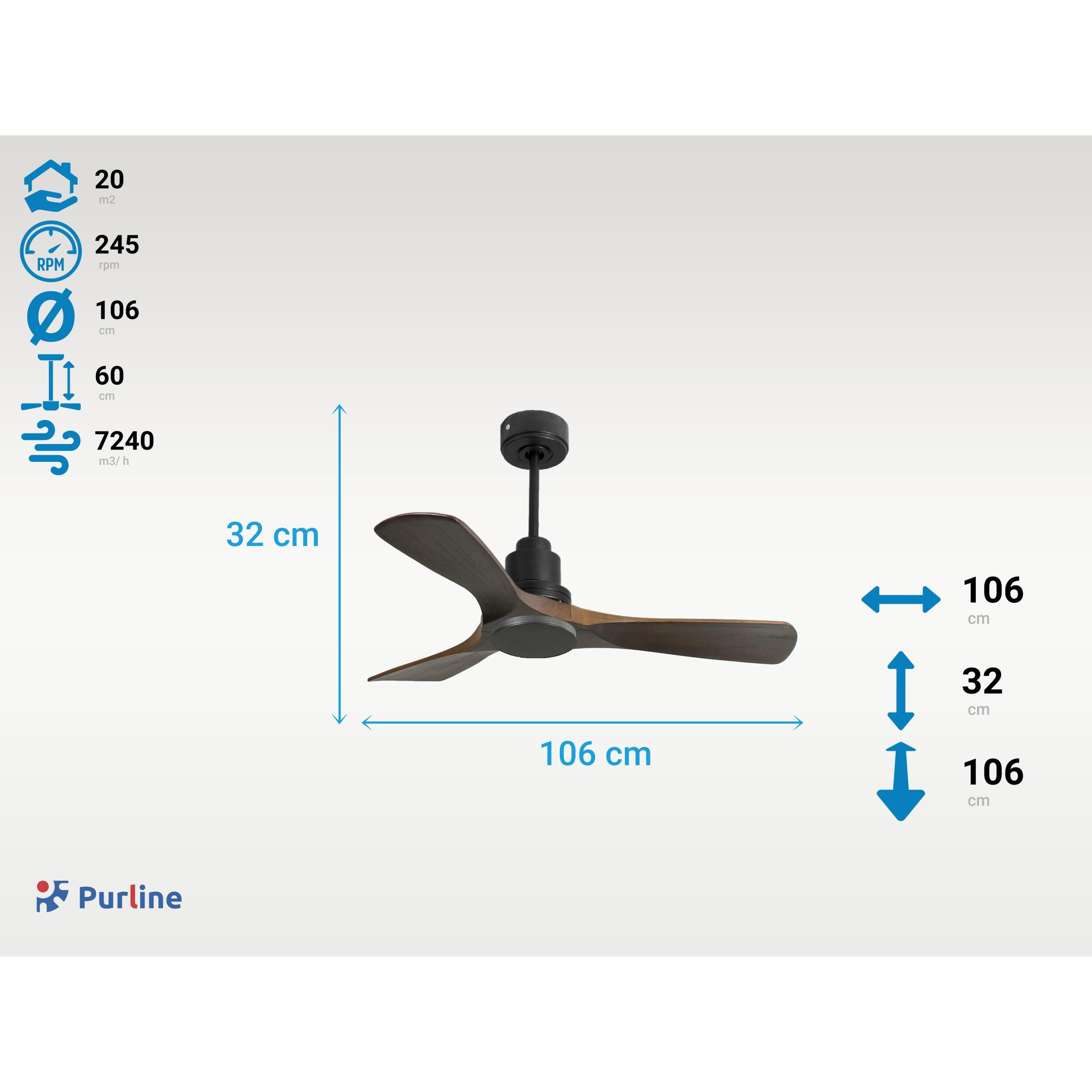Ventilateur de plafond Réversible  Thermostat Wifi Moteur à courant continu Toits en pente Télécommande Hypersilence Mémoire Shopify Vendible (AUTOMATIQUE)