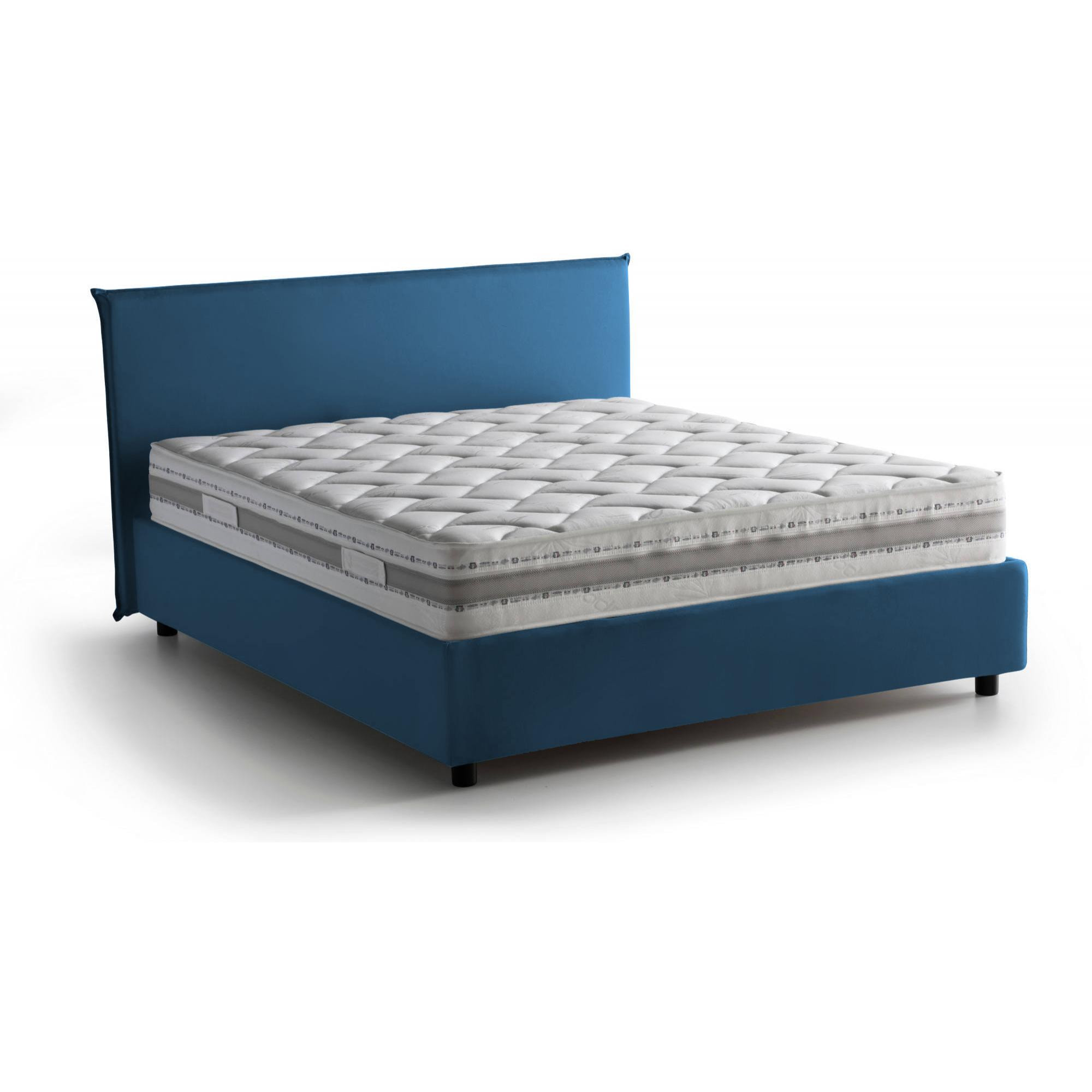 Letto matrimoniale Bonella, Letto contenitore con rivestimento in tessuto, 100% Made in Italy, Apertura frontale, adatto per materasso Cm 160x200, Blu