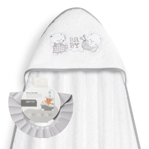 Capa Baño 1X1 Mod Ositos Baby Juguetones + Gorro Bco/Gris