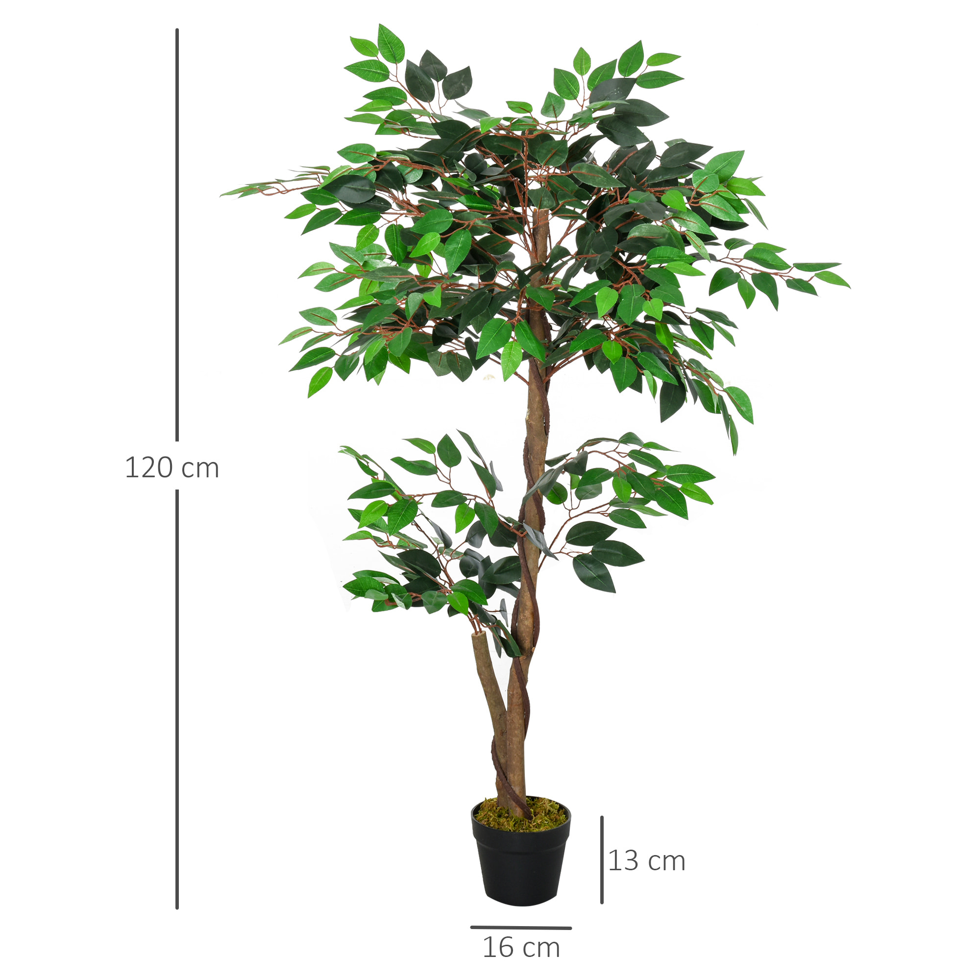 Arbre artificiel plante artificiel ficus hauteur 1,2 m tronc branches liane lichen feuilles grand réalisme pot inclus