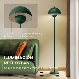 Lámpara de Pie Moderna 155 cm Lámpara de Pie para Salón con Pantalla de Cuenco Reflejando Luz Interruptor de Pie Casquillo E27 Sin Bombilla para Dormitorio Oficina Sala de Estar Verde