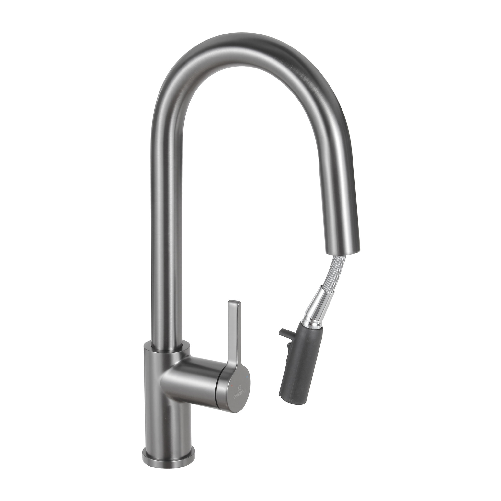 Timeless mitigeur d'évier à levier en acier inoxydable avec douchette extractible, monotrou, gun metal brossé (TMLKF285BGM)