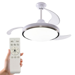 Ventilador de Techo con Luz LED Ø53x30cm - Aspas retráctiles, Silencioso, 6 Velocidades, Mando a distancia y luz regulable 3 Tonos