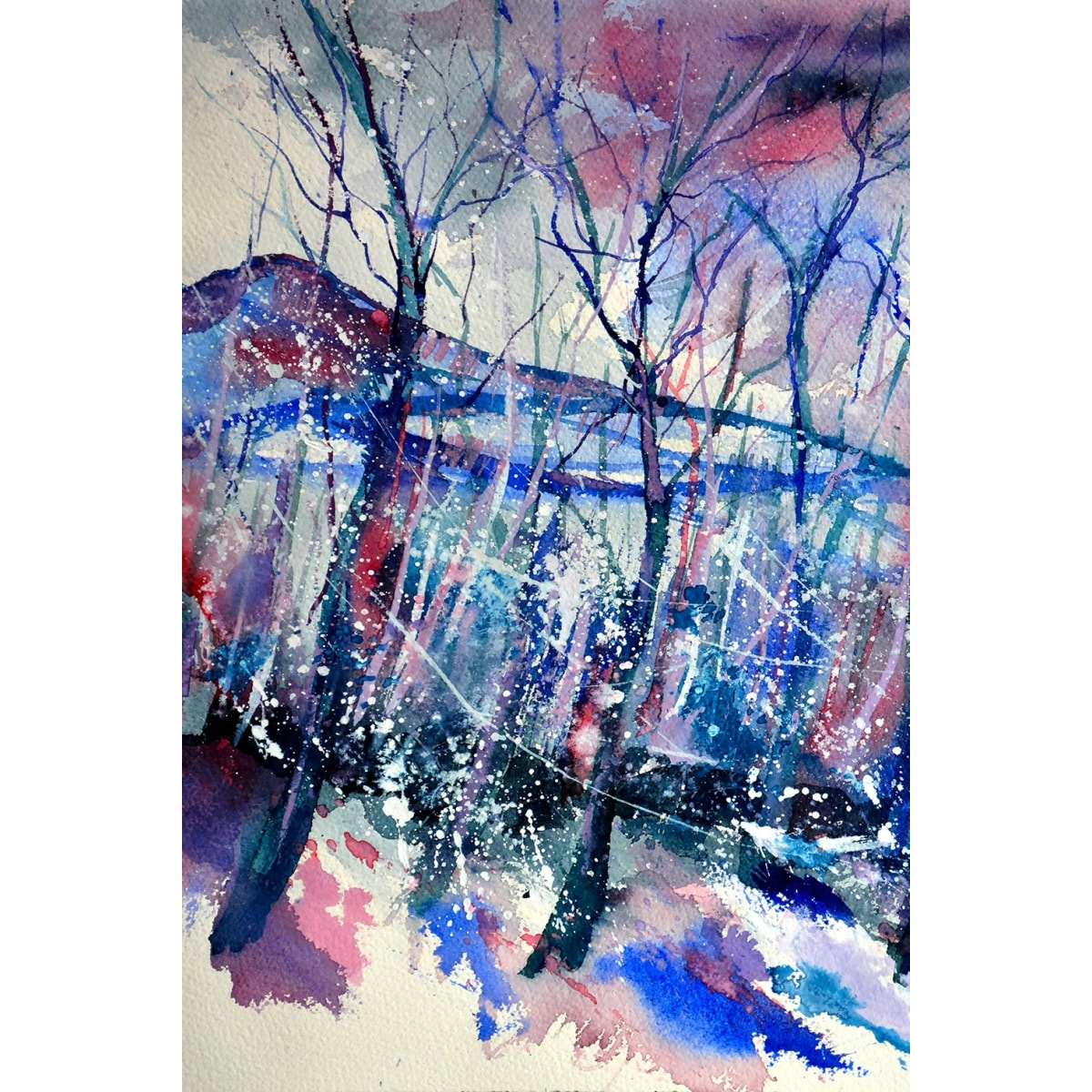 Tableau aquarelle forêt hivernale Toile imprimée