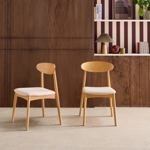 Chaise vintage bois d'hévéa naturel et tissu (lot de 2) ARIA