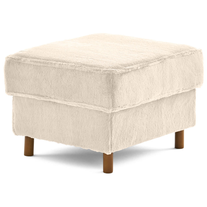 Jake - pouf en fausse fourrure - pieds en bois foncé - Beige