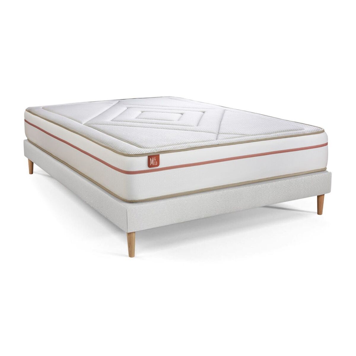 Ensemble Matelas Le Paisible - 24cm - Mémoire de forme - Matériaux éco-responsable - Sommier kit Blanc