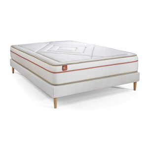 Ensemble Matelas Le Paisible - 24cm - Mémoire de forme - Matériaux éco-responsable - Sommier kit Blanc