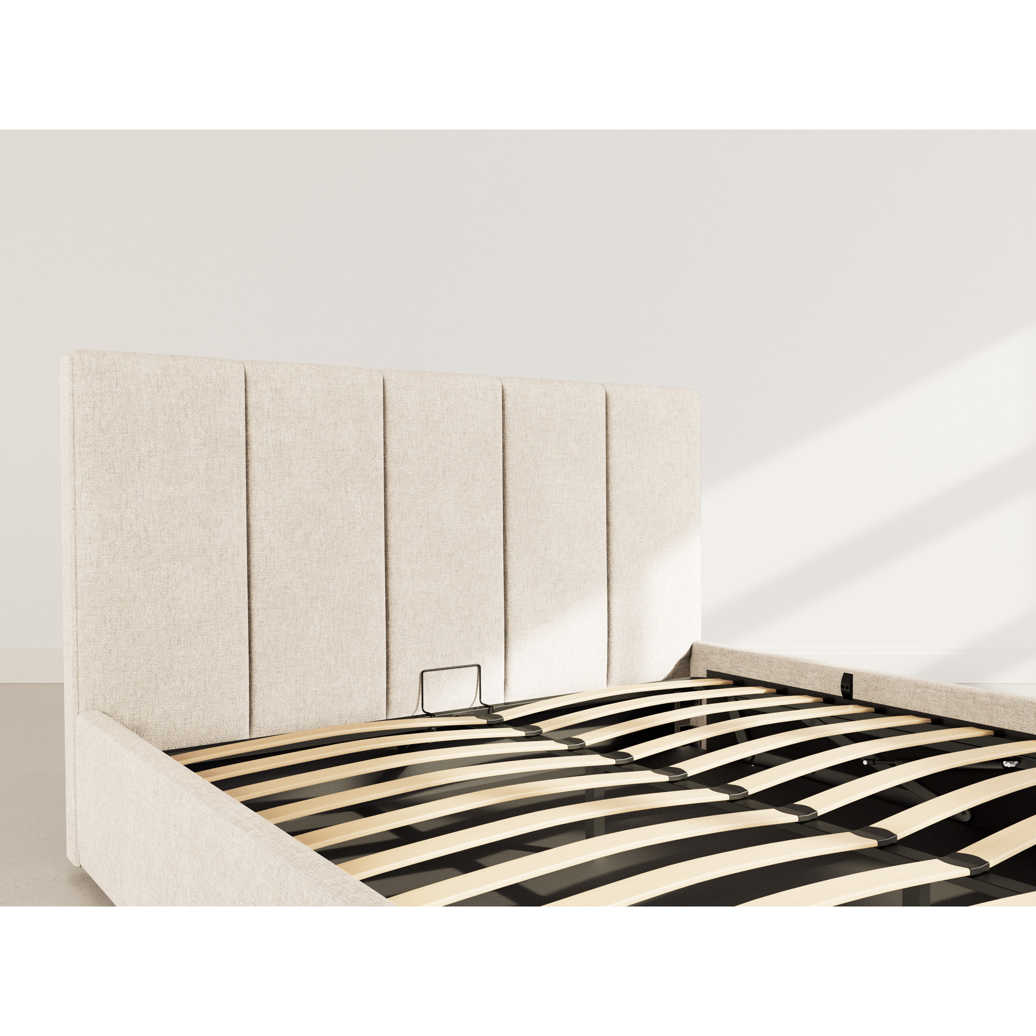 Beanie - lit coffre - 160x200 cm - en velours - sommier inclus - Beige