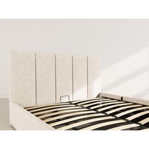 Beanie - lit coffre - 160x200 cm - en velours - sommier inclus - Beige