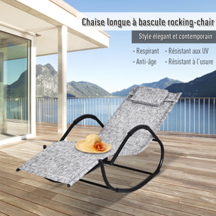 Chaise longue à bascule rocking chair design contemporain dim. 160L x 61l x 79H cm métal textilène gris chiné