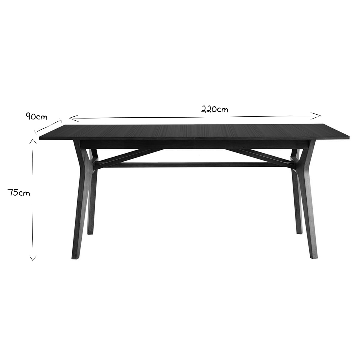 Table extensible rallonges intégrées rectangulaire bois foncé noyer L180-220 cm FOSTER