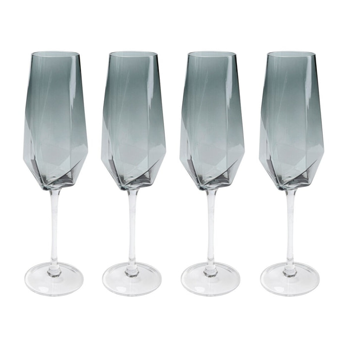 Flûtes à champagne Diamond fumé set de 4 Kare Design