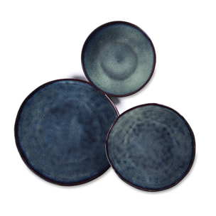 Service 12 assiettes Excelsa Artisan, stoneware, bleu